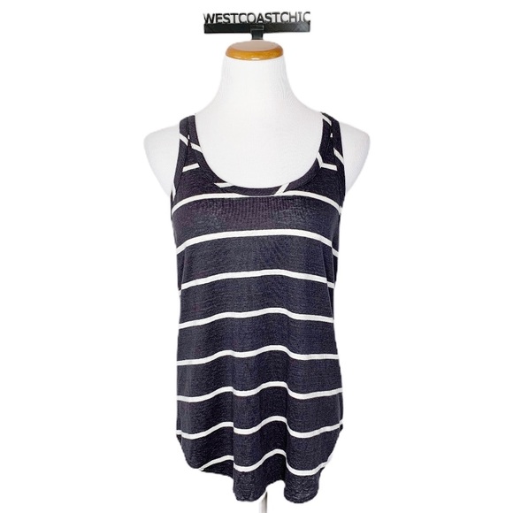 Chaser Tops - Chaser Charcoal Gray Stripe V-Back Tank Top M NWT